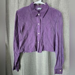 Rabbit Rabbit Rabbit Vtg 80s Purple Crinkle Cropped Button Down Top Size 14 (L)